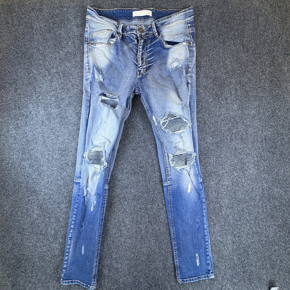 KDNK 11 4 14 11 Skinny Jeans Mens 31x30.5 Blue Denim Cotton Stretch Distressed